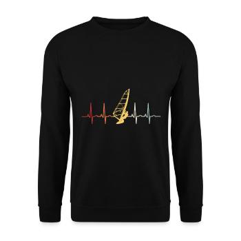 Windsurfen Windsurfing Windsurfer Retro Surfen EKG - Unisex Pullover - Schwarz - Vorne - Alina (178cm) & Michal (187cm)
