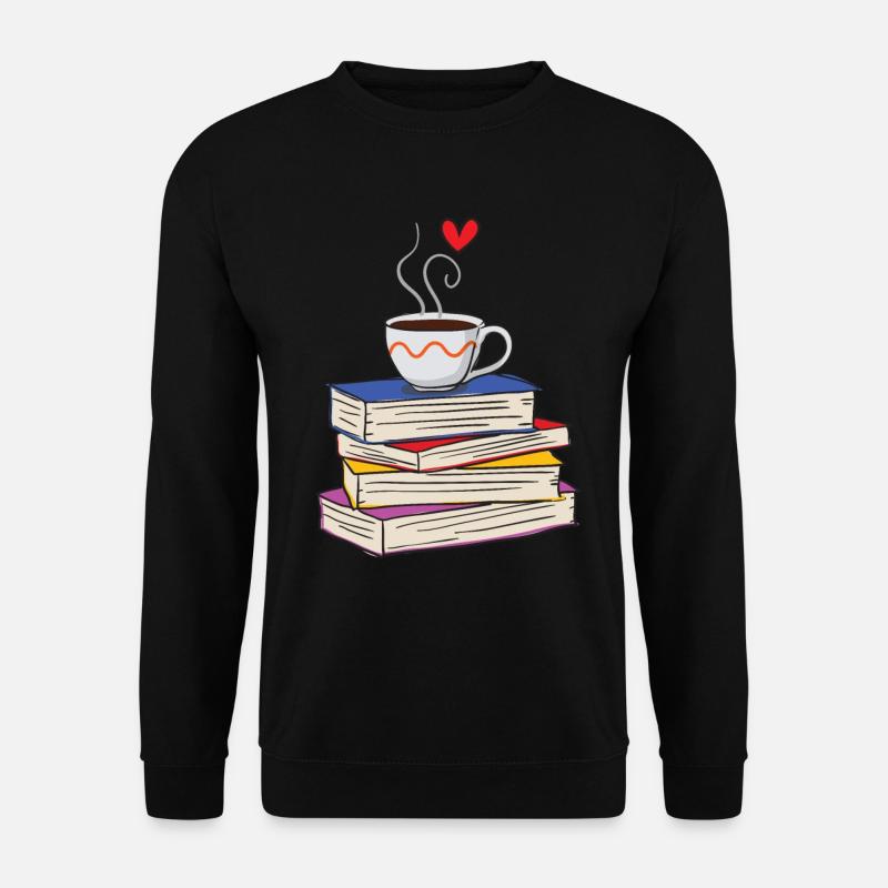 Heiße Tasse Kaffee und Bücher - Unisex Pullover - Schwarz