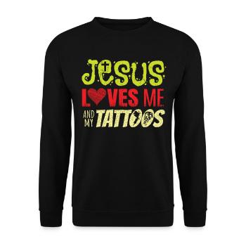 Jésus m'aime et aime mes tatouages - Sweat-shirt Unisexe - noir - Devant - Alina (178cm) & Michal (187cm)