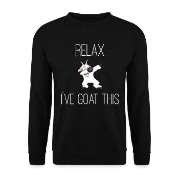 Entspannen Sie sich, ich habe Ziege diese - Unisex Pullover - Schwarz - Vorne - Alina (178cm) & Michal (187cm)