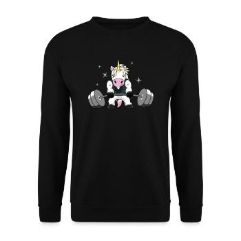 Gewichtheben Einhorn - Unisex Pullover - Schwarz - Vorne - Alina (178cm) & Michal (187cm)