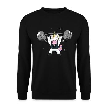 Gewichtheben Einhorn - Unisex Pullover - Schwarz - Vorne - Alina (178cm) & Michal (187cm)