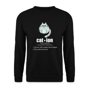 Kation Cat Science Wortspiel Chemie Nerd Geek - Unisex Pullover - Schwarz - Vorne - Alina (178cm) & Michal (187cm)