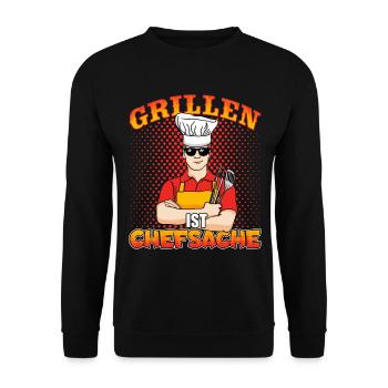Grillen ist Chefsache - Grill Party Spruch - Unisex Pullover - Schwarz - Vorne - Alina (178cm) & Michal (187cm)