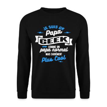 papa geek mais plus cool - Sweat-shirt Unisexe - noir - Devant - Alina (178cm) & Michal (187cm)