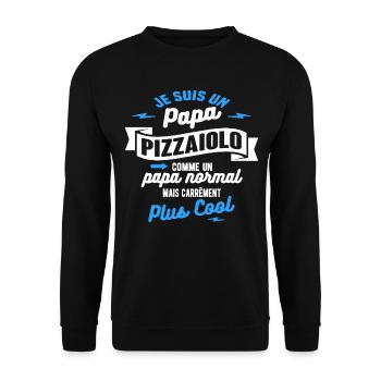 papa pizzaiolo mais plus cool - Sweat-shirt Unisexe - noir - Devant - Alina (178cm) & Michal (187cm)