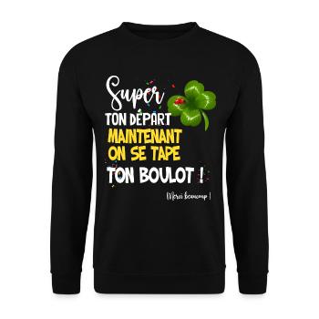 Collègue départ Collègue Cadeau Message Boulot - Sweat-shirt Unisexe - noir - Devant - Alina (178cm) & Michal (187cm)