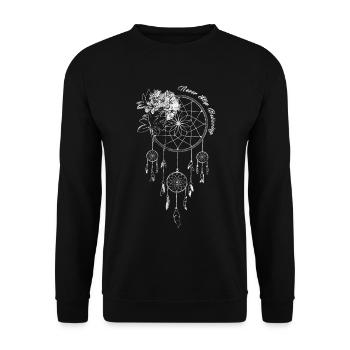 Dream Traum Feder Traumfänger Indianer indianisch - Unisex Pullover - Schwarz - Vorne - Alina (178cm) & Michal (187cm)