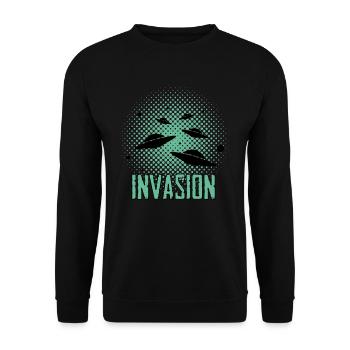 Alien - Ufo - Außerirdische - Unisex Pullover - Schwarz - Vorne - Alina (178cm) & Michal (187cm)