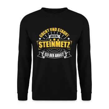 Lustiges Steinmetz Spruch Geschenk - Unisex Pullover - Schwarz - Vorne - Alina (178cm) & Michal (187cm)