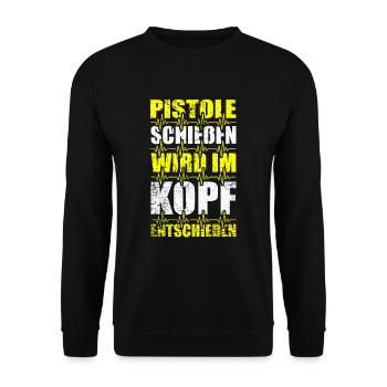 Pistole Schießen Sportpistole Sportschiessen - Unisex Pullover - Schwarz - Vorne - Alina (178cm) & Michal (187cm)