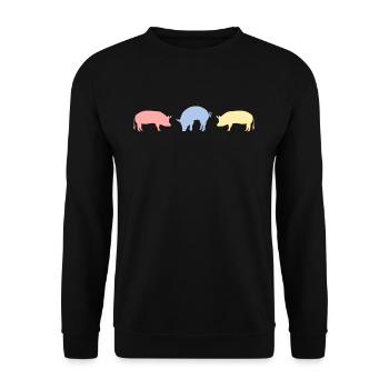 Retro Schweine Schweinchen Minischwein - Unisex Pullover - Schwarz - Vorne - Alina (178cm) & Michal (187cm)