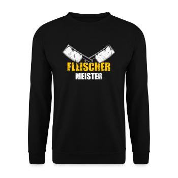 Cooler Fleischer Meister Hackbeil - Unisex Pullover - Schwarz - Vorne - Alina (178cm) & Michal (187cm)