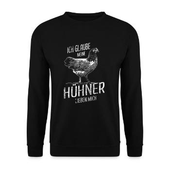 Hühner Flüsterer Hühnerbauer Geflügel - Unisex Pullover - Schwarz - Vorne - Alina (178cm) & Michal (187cm)