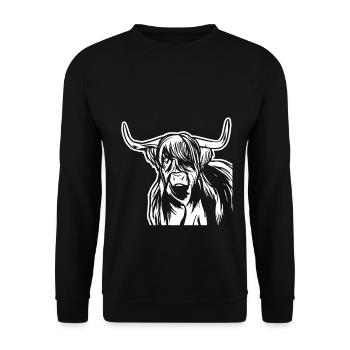 Tolles Highland Cattle Rind - Unisex Pullover - Schwarz - Vorne - Alina (178cm) & Michal (187cm)