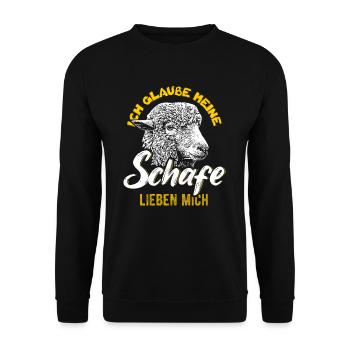 Hausschaf Merinoschaf Schafbock - Unisex Pullover - Schwarz - Vorne - Alina (178cm) & Michal (187cm)