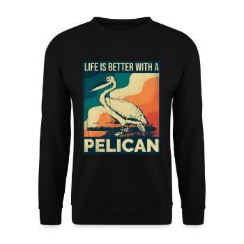 Pelikan Spruch Palmen Retro - Unisex Pullover - Schwarz - Vorne - Alina (178cm) & Michal (187cm)