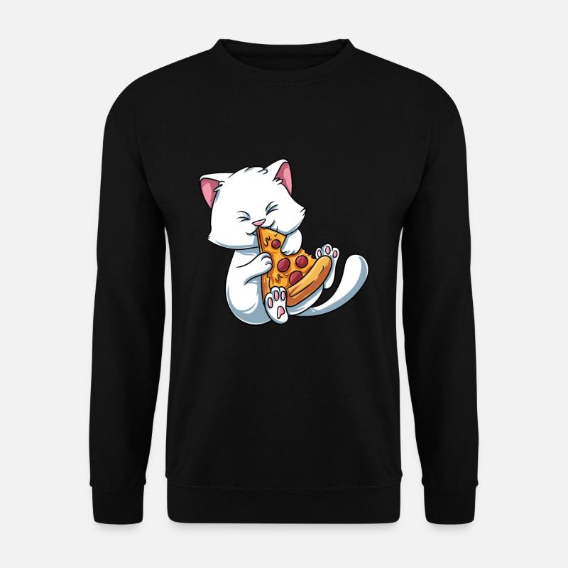 Kätzchen Katze isst Pizza - Unisex Pullover - Schwarz