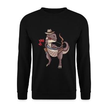 Bogenschießen Dinosaurier - Unisex Pullover - Schwarz - Vorne - Alina (178cm) & Michal (187cm)