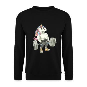 Fitness Gewichtheben Einhorn Deadlift - Unisex Pullover - Schwarz - Vorne - Alina (178cm) & Michal (187cm)