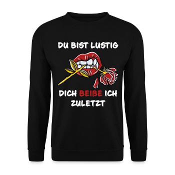 Du bist lustig dich beiße ich zuletzt Halloween - Unisex Pullover - Schwarz - Vorne - Alina (178cm) & Michal (187cm)