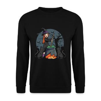 Hexe mit Kessel - Unisex Pullover - Schwarz - Vorne - Alina (178cm) & Michal (187cm)