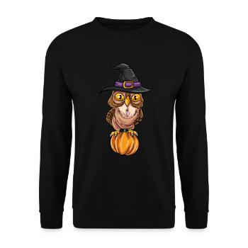 Kluge Eule mit Hexenhut - Unisex Pullover - Schwarz - Vorne - Alina (178cm) & Michal (187cm)