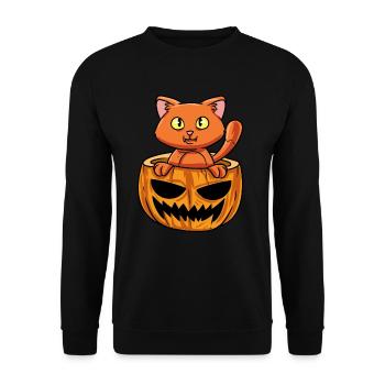 Katze Kürbis - Unisex Pullover - Schwarz - Vorne - Alina (178cm) & Michal (187cm)