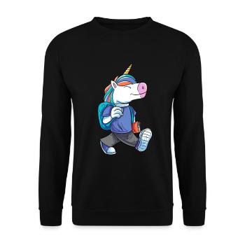 Einhorn Schulranzen - Unisex Pullover - Schwarz - Vorne - Alina (178cm) & Michal (187cm)