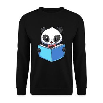 Panda Lesebuch - Unisex Pullover - Schwarz - Vorne - Alina (178cm) & Michal (187cm)
