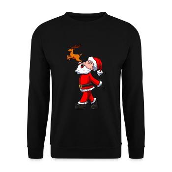 Weihnachtsmann Rentier - Unisex Pullover - Schwarz - Vorne - Alina (178cm) & Michal (187cm)
