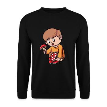 Cartoon Pilz - Unisex Pullover - Schwarz - Vorne - Alina (178cm) & Michal (187cm)