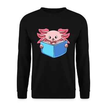 Axolotl Buchliebhaber Salamander - Unisex Pullover - Schwarz - Vorne - Alina (178cm) & Michal (187cm)