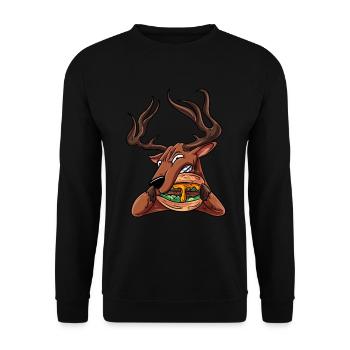 Lustiger Hirsch beißt Cheeseburger Afrikanische Ti - Unisex Pullover - Schwarz - Vorne - Alina (178cm) & Michal (187cm)