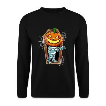 Kürbis Mumie im Grab - Unisex Pullover - Schwarz - Vorne - Alina (178cm) & Michal (187cm)