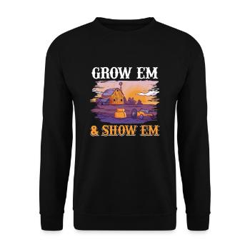 Grow Em & Show Em Funny Farming Bauernhof Liebhabe - Unisex Pullover - Schwarz - Vorne - Alina (178cm) & Michal (187cm)