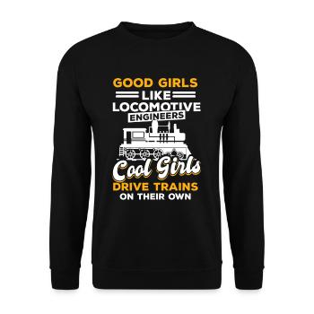 Mädchen wie Lokomotivführer - Unisex Pullover - Schwarz - Vorne - Alina (178cm) & Michal (187cm)