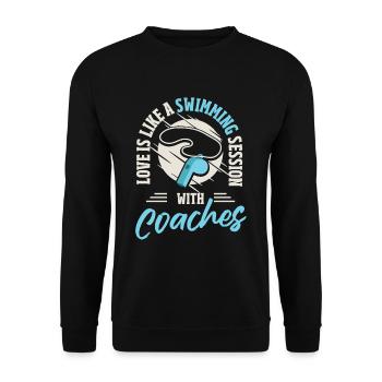 Trainer Ausbilder Coaching Schwimmen Sporttrainer - Unisex Pullover - Schwarz - Vorne - Alina (178cm) & Michal (187cm)