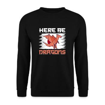 Dragon his paper fold origami - Unisex Sweatshirt - black - Front - Alina (178cm) & Michal (187cm)