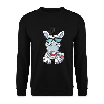 Zebra mit Sonnenbrille - Unisex Pullover - Schwarz - Vorne - Alina (178cm) & Michal (187cm)