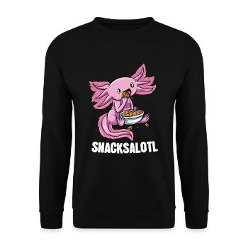 Niedlicher Axolotl Snaxolotl Kawaii Snacksalotl - Unisex Pullover - Schwarz - Vorne - Alina (178cm) & Michal (187cm)