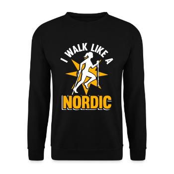 Gehen Laufen Ich gehe wie ein Nordic Walker - Unisex Pullover - Schwarz - Vorne - Alina (178cm) & Michal (187cm)