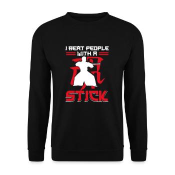 MMA Ich schlage Leute mit einem Stock Aikido - Unisex Pullover - Schwarz - Vorne - Alina (178cm) & Michal (187cm)