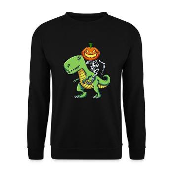 Skeleton Pumpkin Riding T Rex - Unisex Sweatshirt - black - Front - Alina (178cm) & Michal (187cm)