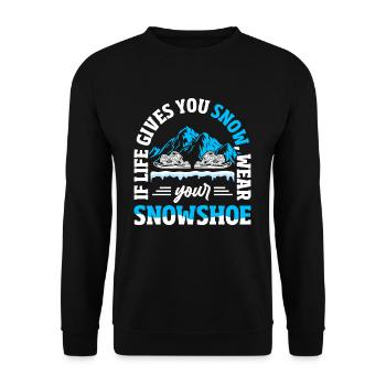 Snowshoeing Winter Snow hiking - Unisex Sweatshirt - black - Front - Alina (178cm) & Michal (187cm)