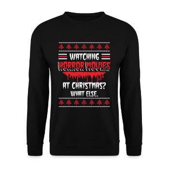 Horrorfilme gucken Filmliebhaber Weihnachten - Unisex Pullover - Schwarz - Vorne - Alina (178cm) & Michal (187cm)