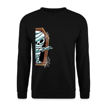 Mumie im Grab Halloween - Unisex Pullover - Schwarz - Vorne - Alina (178cm) & Michal (187cm)