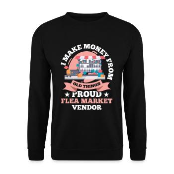 Basar Stolzer Flohmarktverkäufer Junkie - Unisex Pullover - Schwarz - Vorne - Alina (178cm) & Michal (187cm)