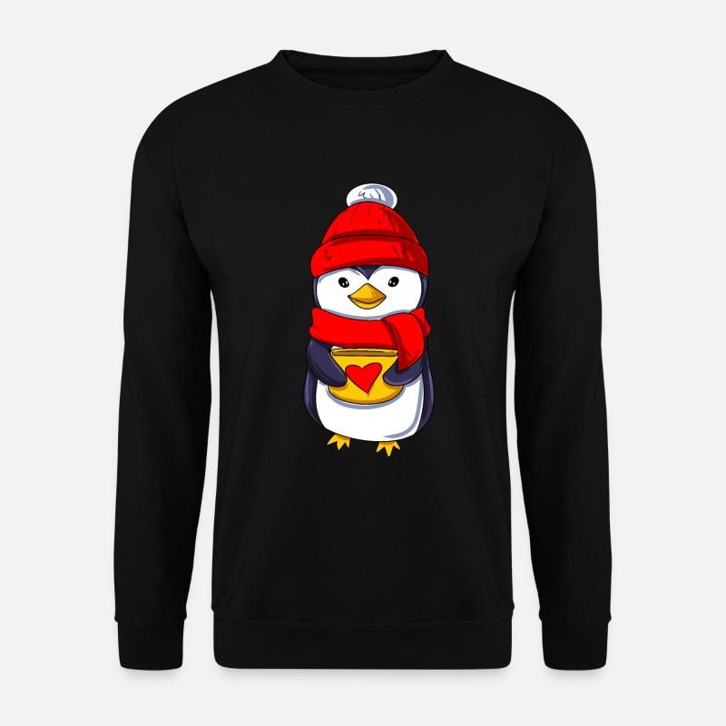 Süßer Pinguin mit Teetasse - Unisex Pullover - Schwarz