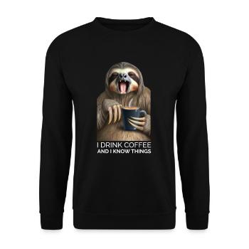 Faultier Kaffee Spruch - Unisex Pullover - Schwarz - Vorne - Alina (178cm) & Michal (187cm)